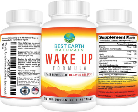 Wake up Formula, Supplement Taken at Bedtime and Works While You Sleep for Delayed Time Release Energy in Morning. Alternative to Coffee and Morning Alarm Clock 40 Count