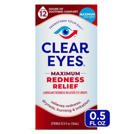 Clear Eyes Maximum Redness Eye Relief Lubricant Eye Drops, 0.5 Fl Oz