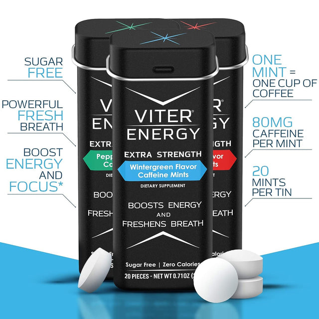 Viter Energy Extra Strength Caffeinated Mints 80Mg Caffeine, B Vitamins, Sugar Free. (Variety, 20Pcs, 6 Pack)