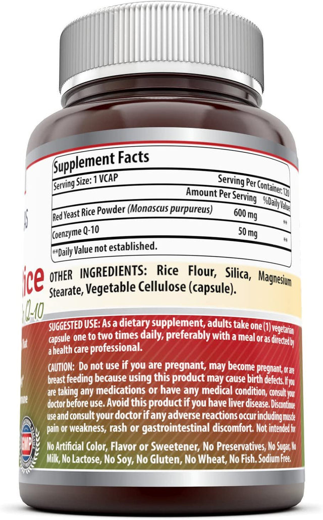 Amazing Formulas Red Yeast Rice 600 Mg plus Co Q-10 50 Mg 120 Vegetarian Capsules (Non-Gmo,Gluten Free) Supports Cardiovascular Health,Healthy Weight Management and Overall Healthy and Well Being