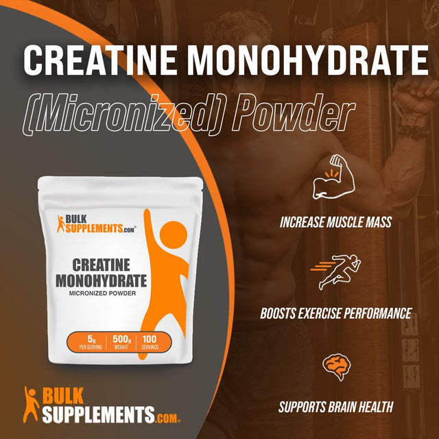 Bulksupplements.Com Creatine Monohydrate Powder, 5G 500 Grams, 17.6 Ounces, 100 Servings - Pre-Workout, Muscle Building