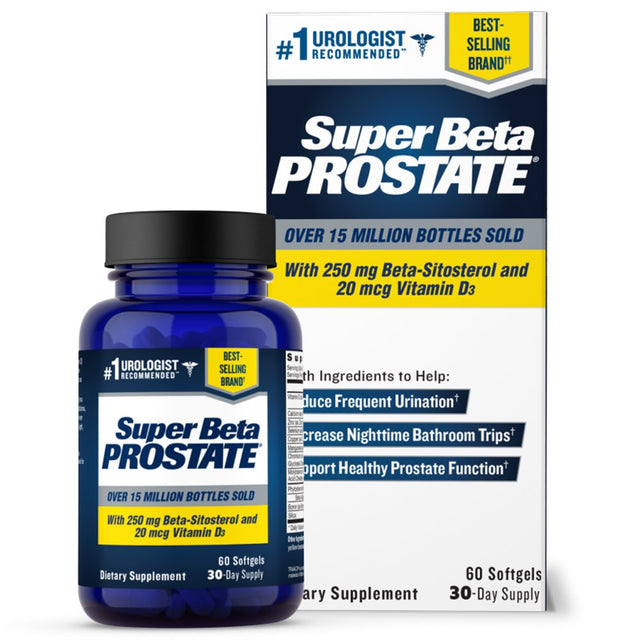 Super Beta Prostate, Recommended Prostate Supplement for Men, Reduce Bathroom Trips Night, Promote Sleep & Bladder Emptying, Beta Sitosterol, 60 Count, Softgels