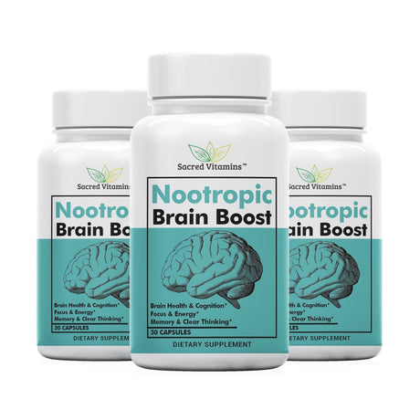 Premium Brain Booster Nootropic for Energy, Focus, Cognition, Memory Support, and Mood Boost - Complete Brain Supplement for Men and Women (3-Pack)