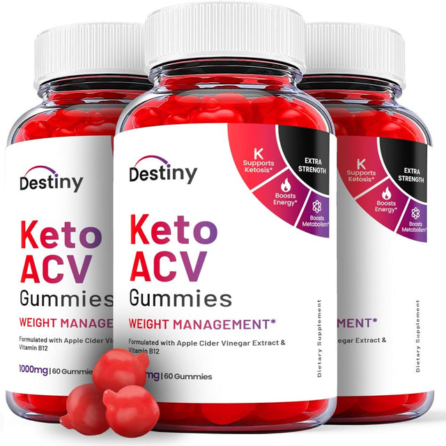 (3 Pack) Destiny Keto ACV Gummies - Apple Cider Vinegar Supplement for Weight Loss - Energy & Focus Boosting Dietary Supplements for Weight Management & Metabolism - Fat Burn - 180 Gummies