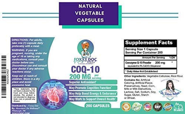 Coq10 200 Mg - 200 Vegan Capsules - Non-Gmo - Brain & Heart & Muscle & Cell Support by Dr. Valerie Nelson