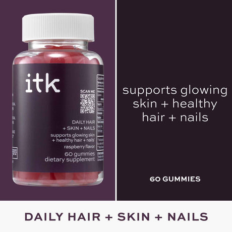 ITK Daily Hair + Skin + Nails Supplement Gummies with Biotin | Raspberry | 30-Day Supply, 60 Ct