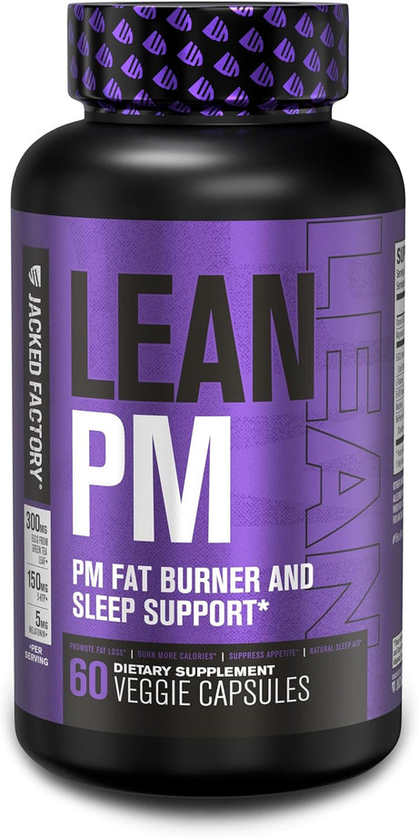 Jacked Factory Lean PM Melatonin Free Fat Burner & Sleep Aid - Sleep Support, Weight Loss Supplement & Appetite Suppressant for Men and Women - 60 Caffeine Free Veggie Weight Loss Diet Pills