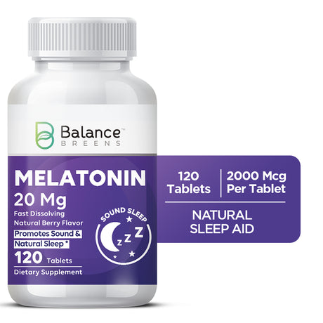 Balance Breens Melatonin 20Mg Natural Sleeping Aid Berry Flavor 120Vegan Tablets