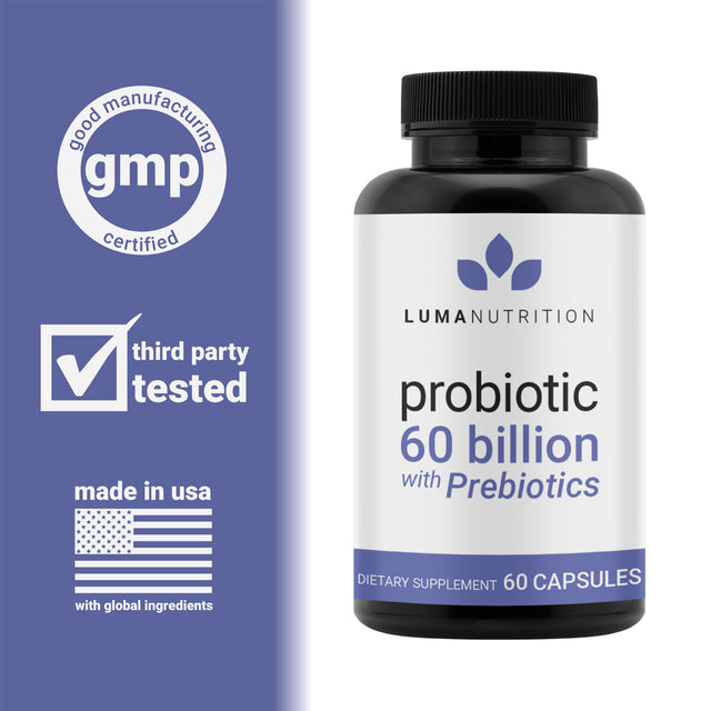 Probiotics 60 Billion CFU with Prebiotics - Probiotics for Women - Probiotics for Men - Formulated for Digestive Health - 60 Capsules