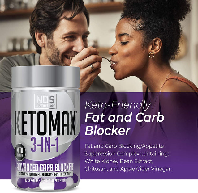 NDS Nutrition Advanced 3-In-1 - Keto Pills for Fat Loss Support Carb Blocker Appetite Suppressant - White Kidney Bean, Chitosan, Raspberry Ketones, and Vanadium (90 Capsules)