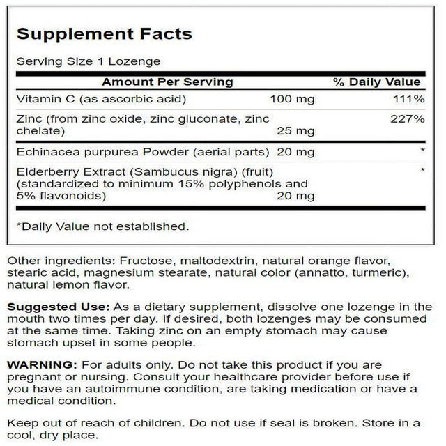 Swanson Zinc & C Lozenges W/ Elderberry & Echinacea-Orange & Lemon Flavor 60 Loz