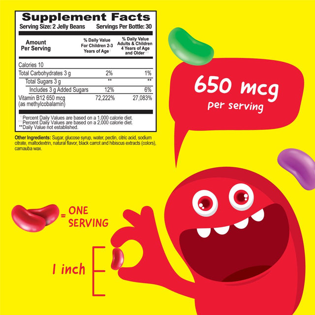 Vitaworks Vitamin B12 Jelly Beans for Kids, Dietary Supplement for Energy Support, 60 Jellies