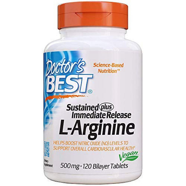 Doctor'S Best Sustained plus Immediate Release L-Arginine, Non-Gmo, Vegan, Gluten Free, Soy Free, 500 Mg, 120 Bilayer Tablets