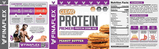 FINAFLEX Clear Protein, Peanut Butter - 2 Lb - Promotes Muscular Performance & Growth - Milkshake-Like Taste - Low Carb, Low Fat & Gluten Free - 27 Servings