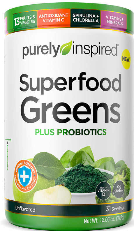 Purely Inspired Superfood Greens + Probiotics, Immune Support Powder, Unflavored, 31 Servings