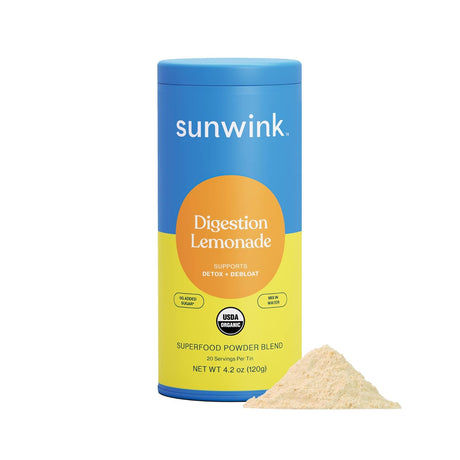 Sunwink Digestion Lemonade Powder - Organic Superfood Powder for Debloat & Gut Health - Plant-Based Support for Digestive Health with Amla Powder, Dandelion & Chicory Root Extract, 4.2Oz (20 Servings)