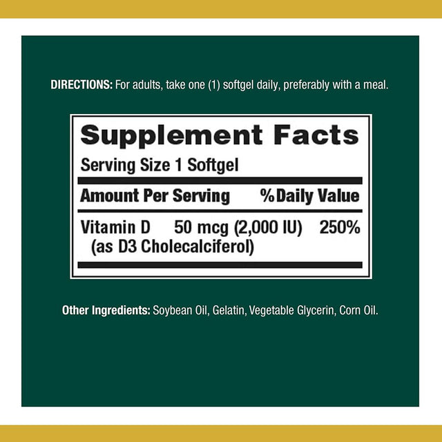 Nature'S Bounty Vitamin D3 Softgels, 50 Mcg, 2000 IU, 150 Ct, 2 Pack