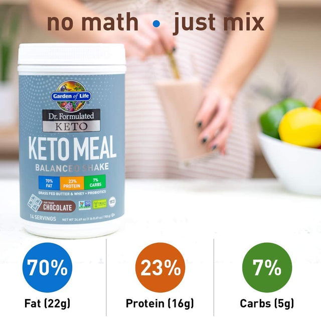 Garden of Life Dr. Formulated Keto Meal Balanced Shake - Chocolate Powder, 14 Servings, Truly Grass Fed Butter & Whey Protein plus Probiotics, Non-Gmo, Gluten Free, Ketogenic, Paleo Meal Replacement