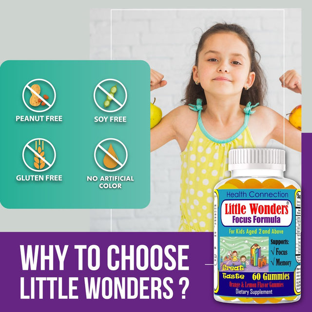 Little Wonders Brain Booster Supplement Focus Gummies for Kids & Teens Brain Support Gummy Vitamins for Kids 60 Ct