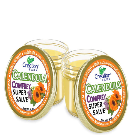 Calendula Comfrey Salve 2 Pack 4 Oz Jars, Herbal Skin Rash Ointment, Wound Treatment by Creation Farm