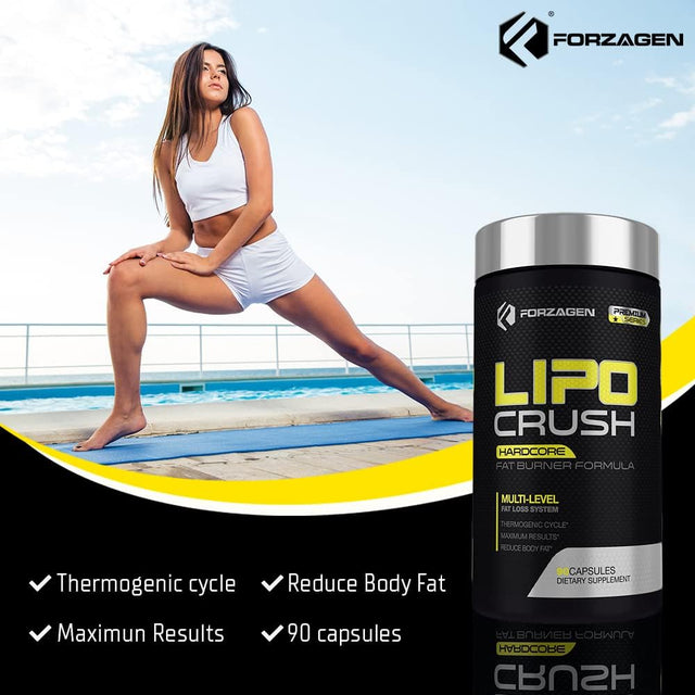 Forzagen Lipocrush Thermogenic Fat Burner for Men and Women, 90 Belly Fat Burner for Weight Loss Capsules, Quemador De Grasa, Made with Guarana Seed, Green Coffee Bean Extract and Green Tea Leaf