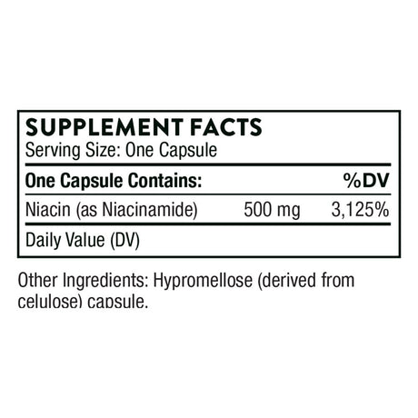 Thorne Niacinamide, 500Mg Niacin, Non-Flushing Form of Vitamin B3, Support Joint Health, Skin Health & Restful Sleep, Gluten-Free, 180 Capsules