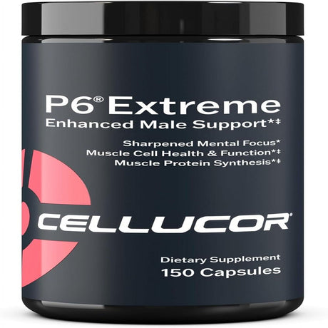 Cellucor P6 Extreme - Enhanced Support for Men | Supports Muscle Growth & Strength | Natural Support Supplement with TESTFACTOR, Ginseng, Elevatp, DIM, Senactiv & Fenugreek - 150 Caps