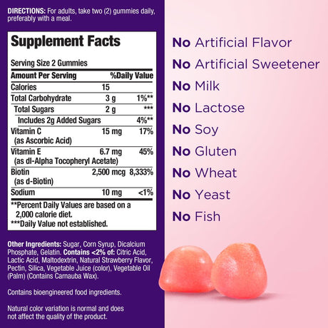 Nature'S Bounty Hair, Skin and Nails Strawberry Gummies, 2500Mcg Biotin, 180 Ct.