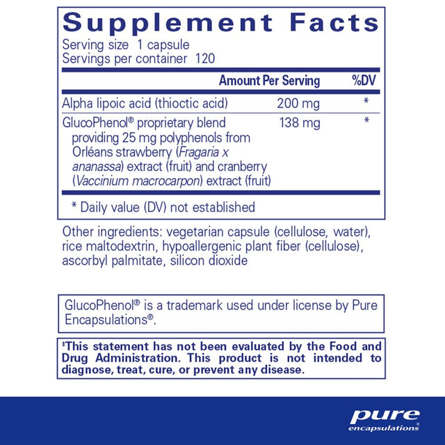 Pure Encapsulations Alpha Lipoic Acid with Glucophenol | ALA Supplement for Liver Support, Antioxidants, Nerve and Cardiovascular Health, Free Radicals, and Carbohydrate Support* | 120 Capsules