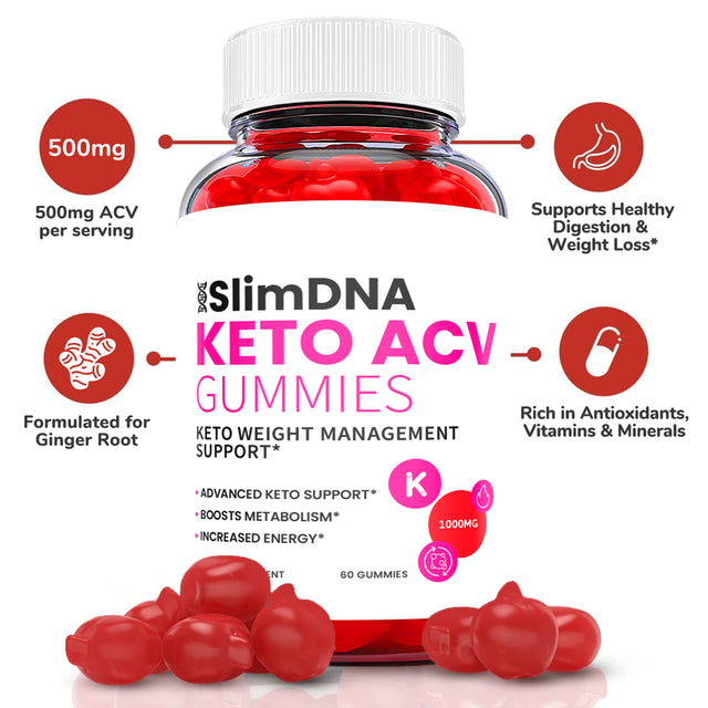 (3 Pack) Slim DNA Keto ACV Gummies - Supplement for Weight Loss - Energy & Focus Boosting Dietary Supplements for Weight Management & Metabolism - Fat Burn - 180 Gummies