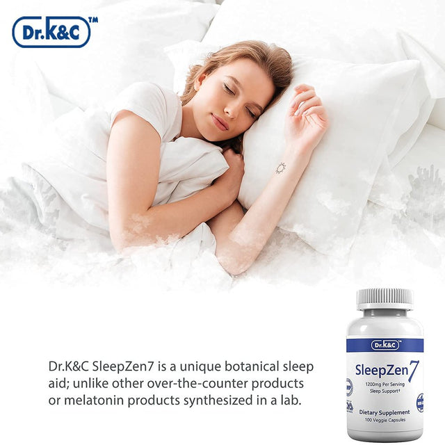 Dr.K&C Sleepzen7 Sleep Aid Supplement – 1200 Mg 100 Veggie Capsules All Natural Botanical Plant Sourced Sleeping Support Organic Tart Cherry Valerian Root Extract No Filler Non GMO