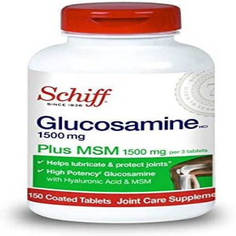 Schiff Glucosamine 1500Mg plus MSM and Hyaluronic Acid 150 Tablets - Joint Supplement (Pack of 3)