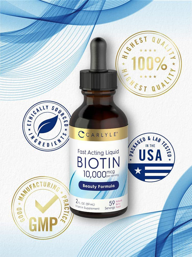 Liquid Biotin 10000Mcg | 2 Oz | Vegetarian Formula | by Carlyle