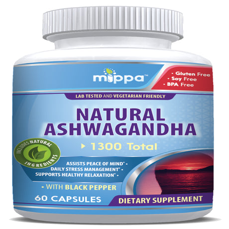 Mippa Ashwagandha & Black Pepper - Organic Black Pepper for Superior Absorption, Used for Stress Relief, Increased Energy, Non-Gmo and Gluten Free, Sleep Aid, Mood Enhancement