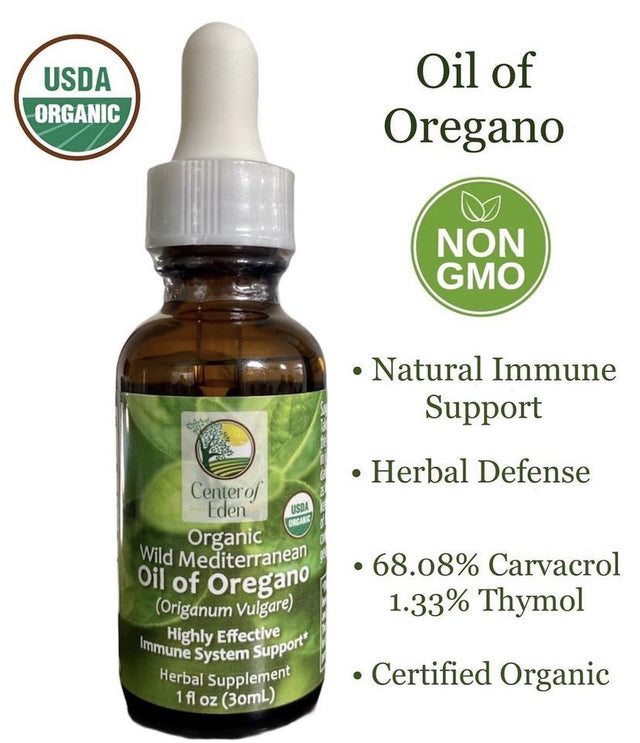 Center of Eden, Wild Mediterranean Oil of Oregano, Certified Organic, 76%+ Carvacrol, Herbal Supplement for Immune Support, 1 Fl. Oz. (30Ml)