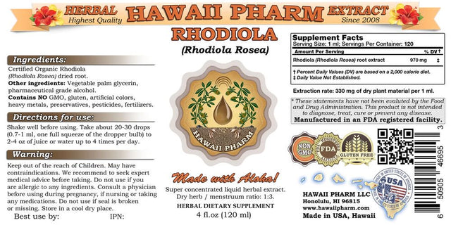 Rhodiola (Rhodiola Rosea) Tincture, Organic Dried Root Liquid Extract, Hong Jing Tian, Herbal Supplement 4 Oz