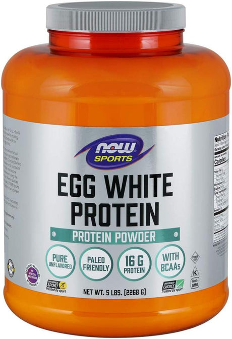 NOW Sports Nutrition, Egg White Protein, 16 G with Bcaas, Unflavored Powder, 5-Pound