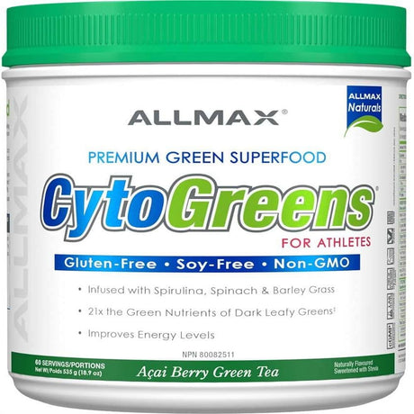 ALLMAX CYTOGREENS, Acai Berry Green Tea - 1.2 Lbs - Supports Performance, Recovery & Energy - with Spirulina, Chlorella, Spinach, Barley Grass & Green Tea - 60 Servings Acai Berry Green Tea 1.18 Pound (Pack of 1)