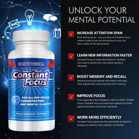 Constant Focus - Premium Natural Nootropic Brain Health Supplement