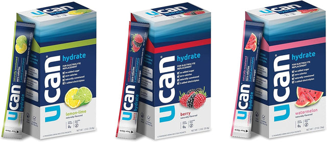 UCAN Lemon Lime, Berry, & Watermelon Hydrate Stick Pack Bundle - Great for Running, Training, Fitness, Cycling, Crossfit & More | Sugar-Free, Vegan, & Keto Friendly Energy Supplement