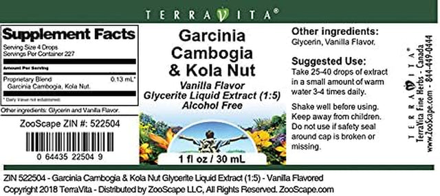 Terravita Garcinia Cambogia & Kola Nut Glycerite Liquid Extract (1:5) - Vanilla Flavored (1 Oz, ZIN: 522504)