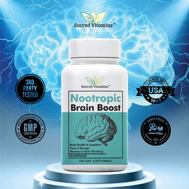 Premium Brain Booster Nootropic for Energy, Focus, Cognition, Memory Support, and Mood Boost - Complete Brain Supplement for Men and Women - 60 Dietary Capsules