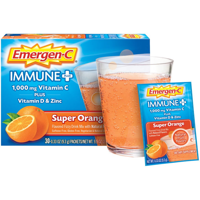 Emergen-C Immune plus Vitamin C Supplement for Immune Support, Super Orange, 30 Ct