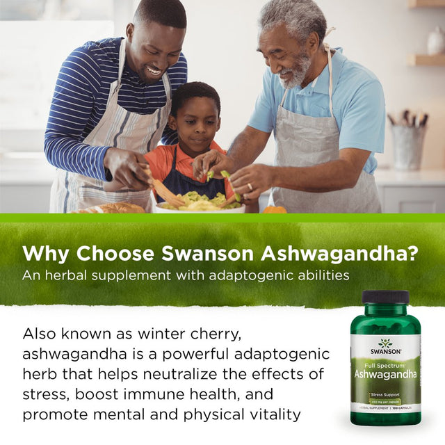 Swanson Ashwagandha Powder Supplement - Ashwagandha Root & Aerial Parts Supplement Promoting Stress Relief & Energy Support - Ayurvedic Supplement for Natural Wellness - (100 Capsules, 450Mg Each)