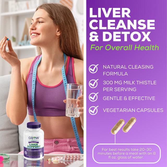 Grow Vitamin Liver Cleanse Detox & Repair Formula - Herbal Liver Support Supplement with Milk Thistle Dandelion Root Turmeric and Artichoke Extract for Liver Health