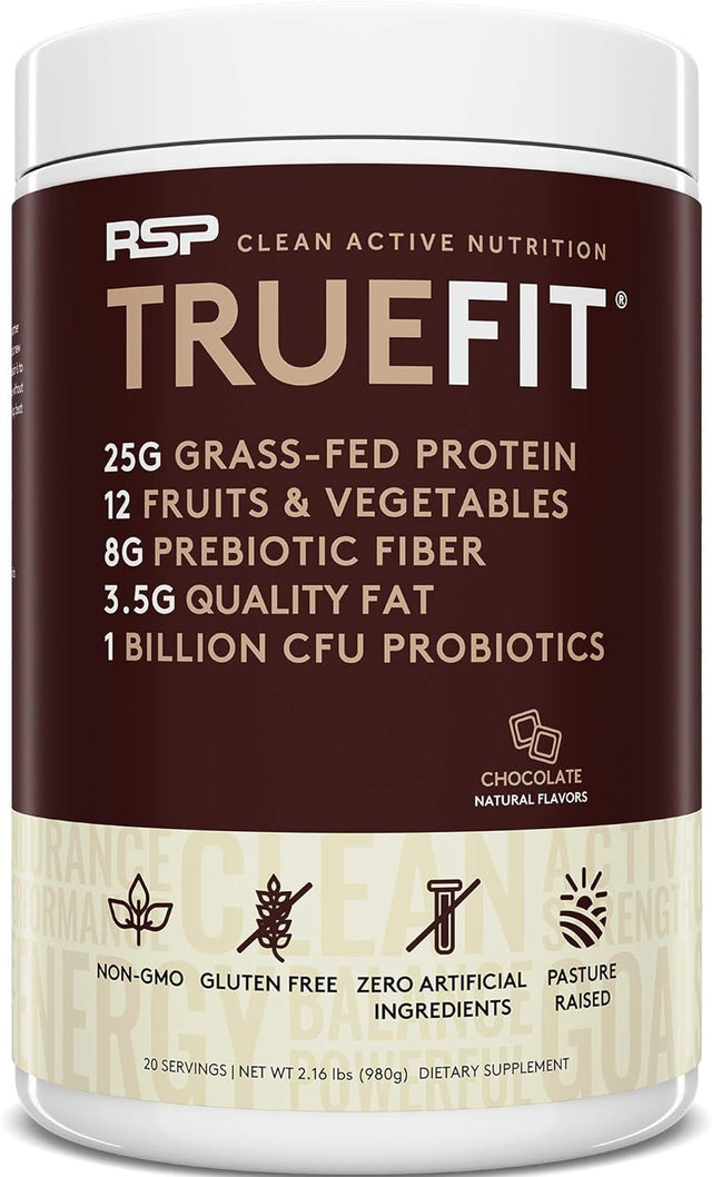 RSP NUTRITION Truefit Protein Powder (Chocolate 2 LB) with Aminolean Pre Workout Energy (Blackberry Pomegranate 30 Servings)