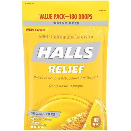 Halls Sugar Free Cough Drops - Honey Lemon - 180 Count