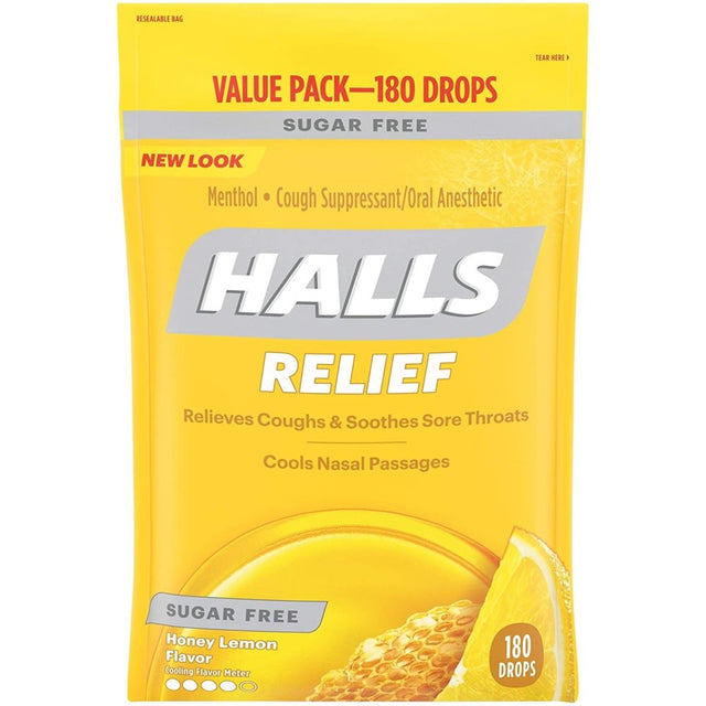 Halls Sugar Free Cough Drops - Honey Lemon - 180 Count