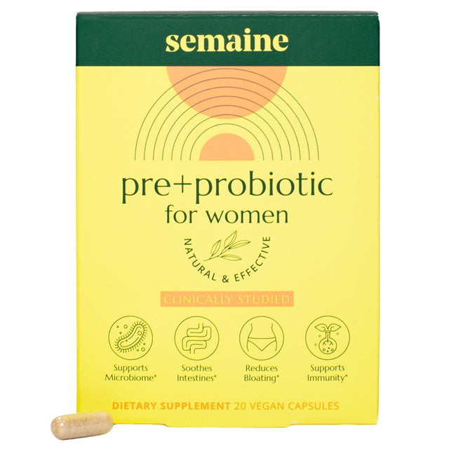 Semaine Health Pre+ Probiotic for Women, Prebiotic and Probiotic with Ginger to Soothe, Probiotics for Intestinal and Vaginal Health, 20 Count