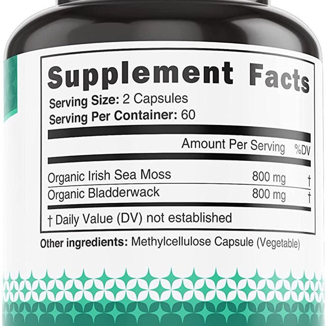 Ancient Bliss Organic Irish Sea Moss Pills, Rich in 102 Minerals -Dr. Sebi Wildcrafted Sea Moss Capsules Thyroid, Healthy Skin & Joint Support, 120 Capsules